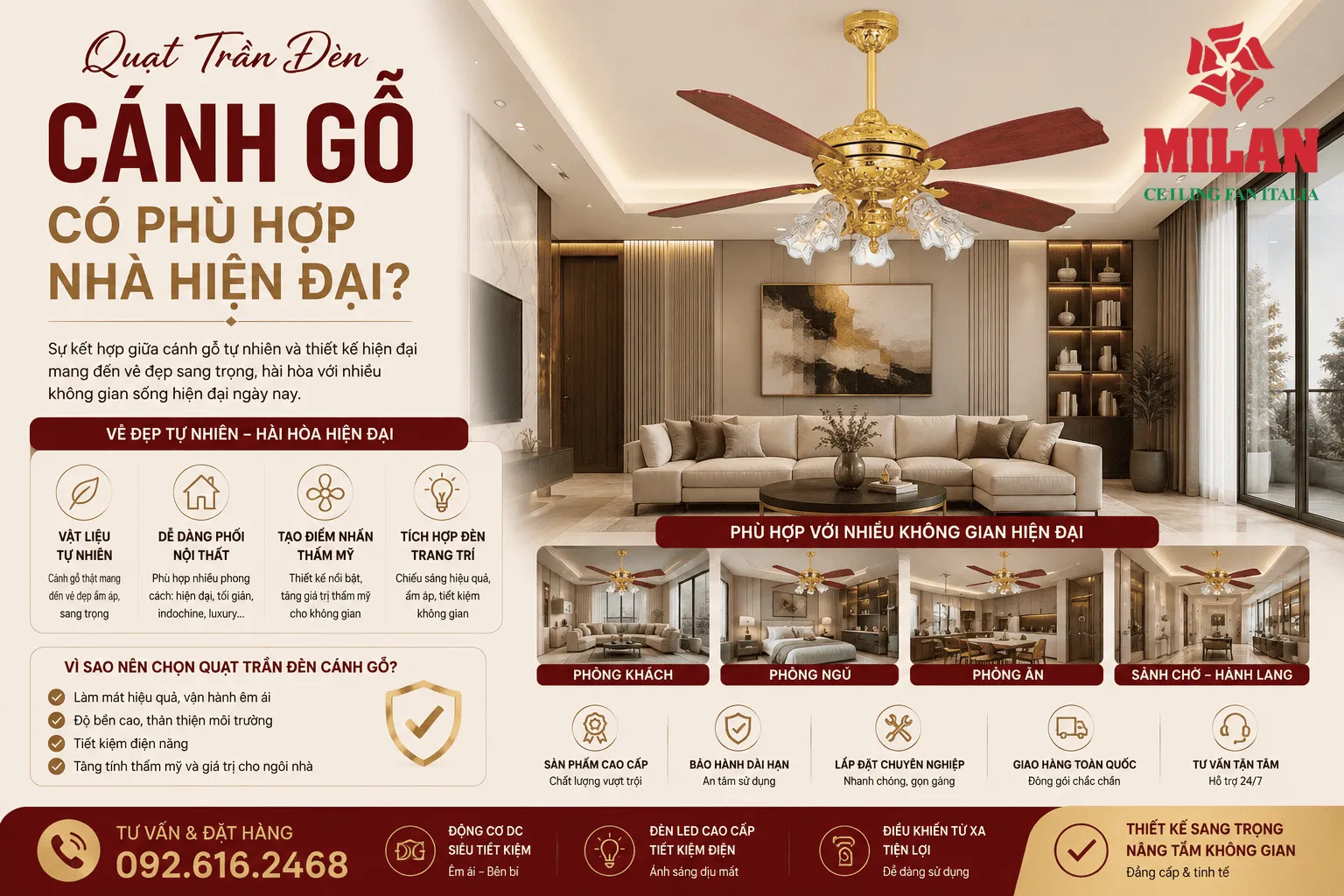quạt trần cánh gỗ trang trí